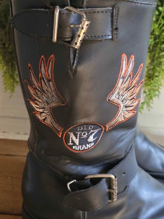 Jack Daniel\'s Black Leather Motorcycle Biker Boots Size 11 D